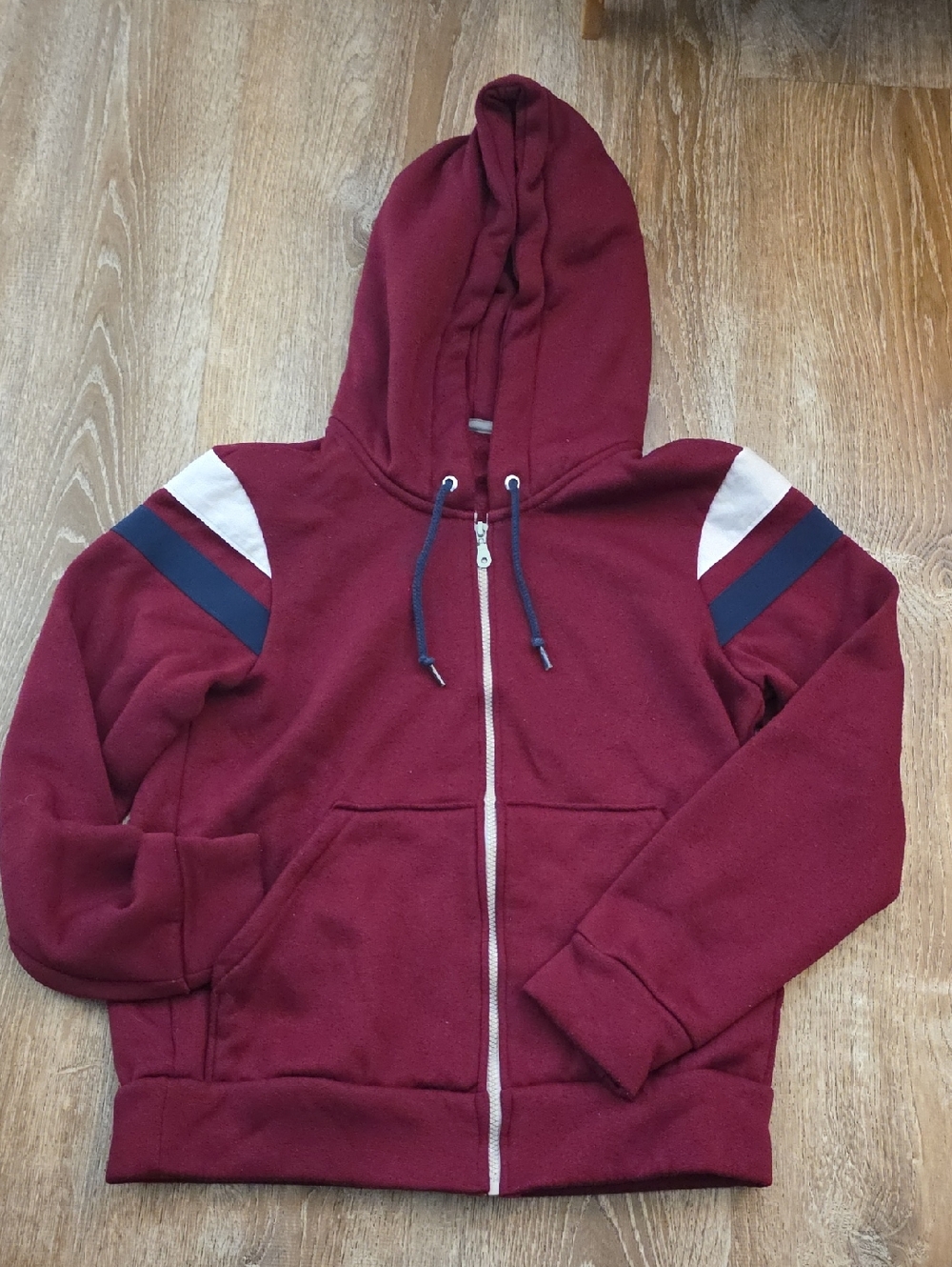 WandaVision Cosplay 80s Style Burgundy Zip-Up Hoodie Navy White Shoulder Stripes